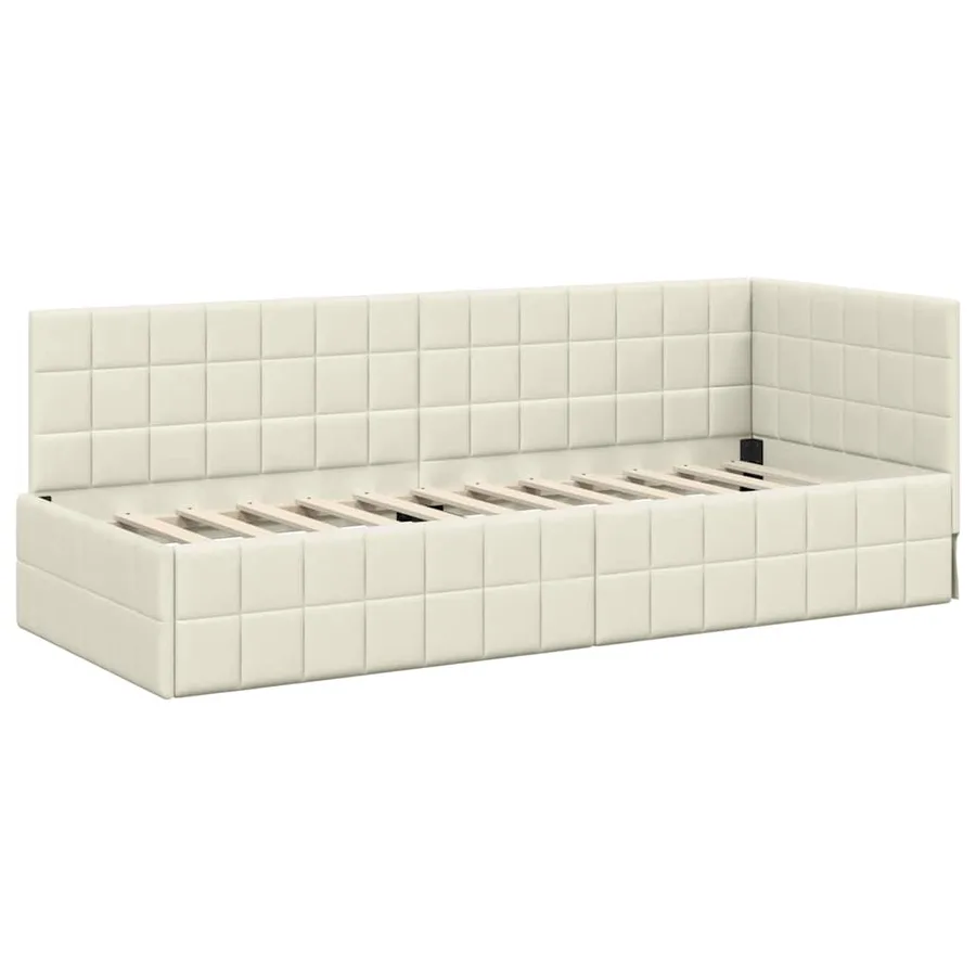 Cadre de lit d'angle avec matelas 2 pcs Crème Velours - 6
