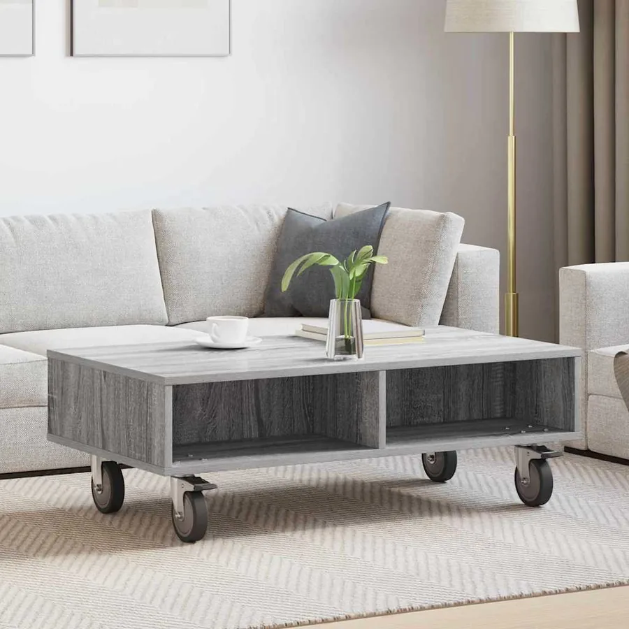 Table d'appoint avec roues Gris Sonoma 90 x 50 x 30 cm