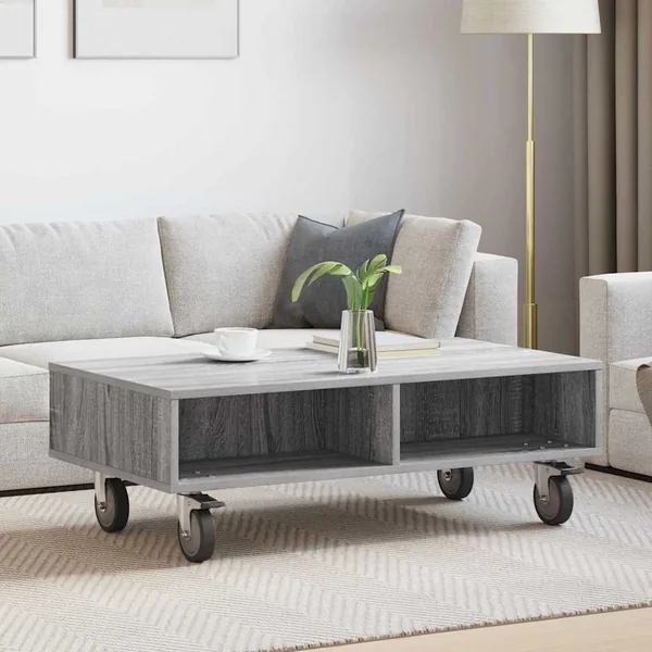 Table d'appoint avec roues Gris Sonoma 90 x 50 x 30 cm