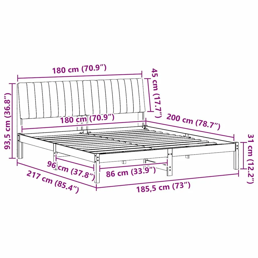 Cadre de lit Gris clair 180 x 200 cm Pin massif - 11
