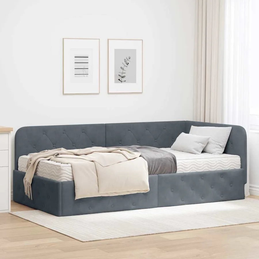 Cadre de lit d'angle Gris foncé 100 x 200 cm Velours