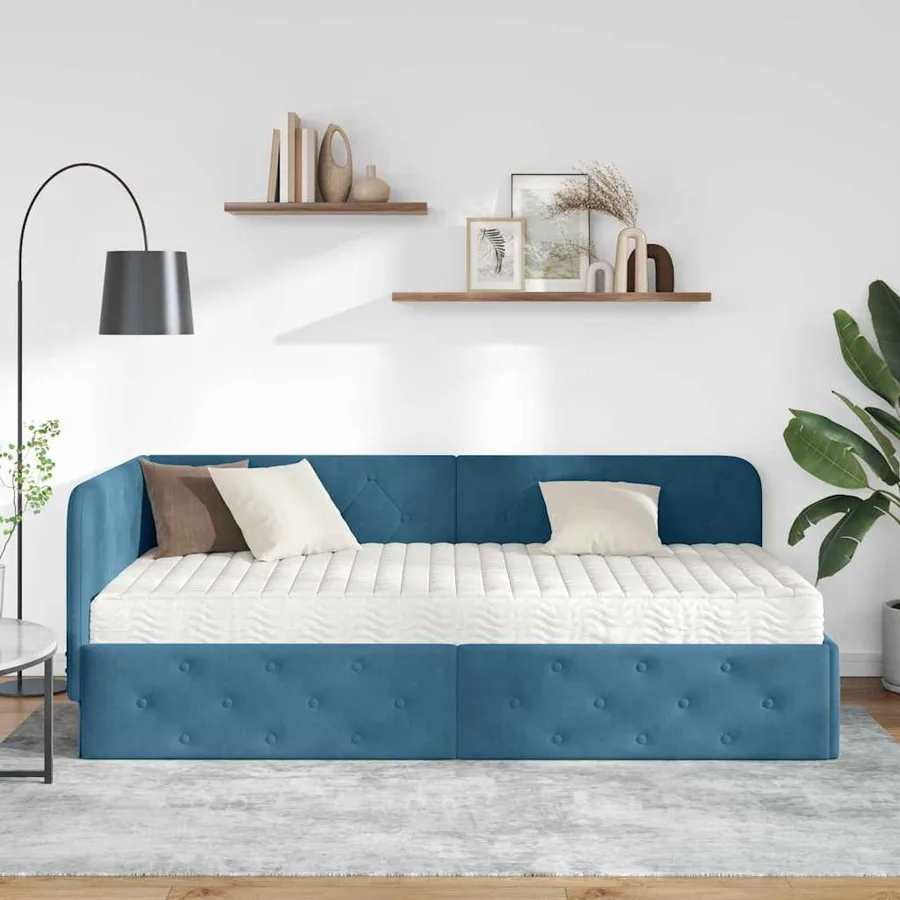 Cadre de lit d'angle Bleu 100 x 200 cm Velours - 4