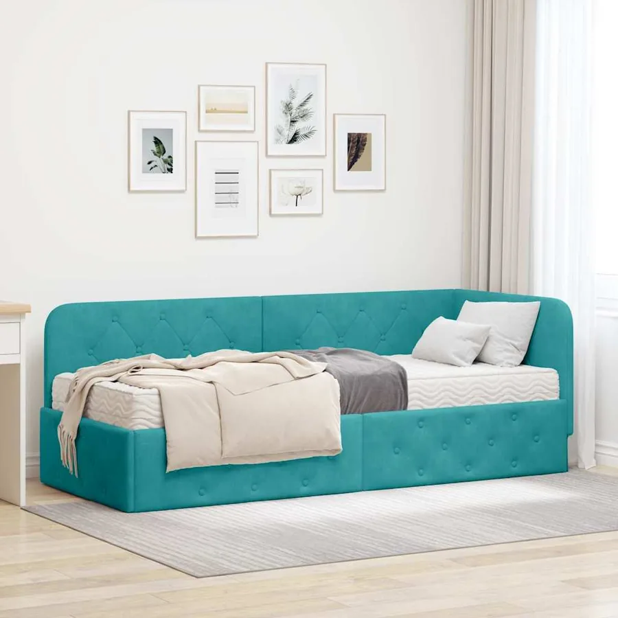 Cadre de lit d'angle Turquoise 80 x 200 cm Velours