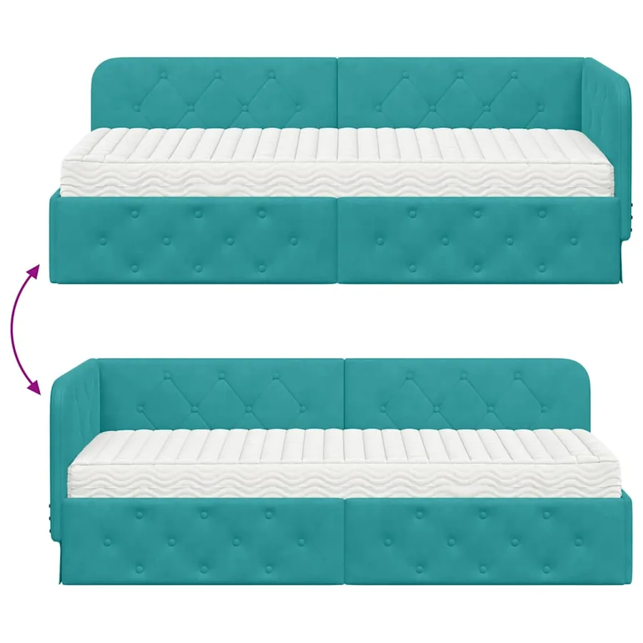 Cadre de lit d'angle Turquoise 80 x 200 cm Velours - 12