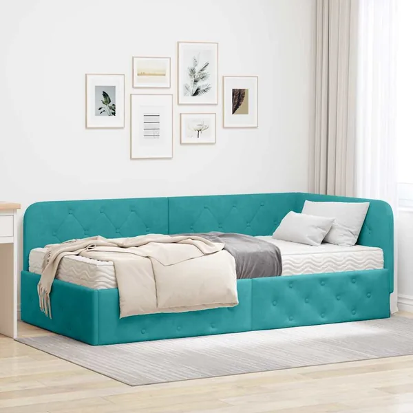 Cadre de lit d'angle Turquoise 100 x 200 cm Velours