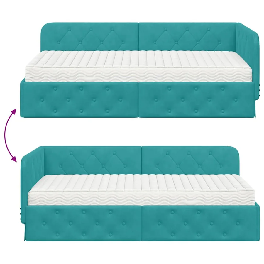 Cadre de lit d'angle Turquoise 100 x 200 cm Velours - 12