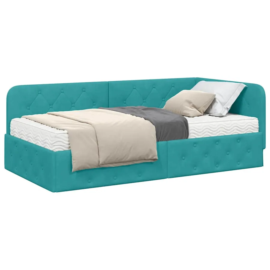 Cadre de lit d'angle Turquoise 100 x 200 cm Velours - 3