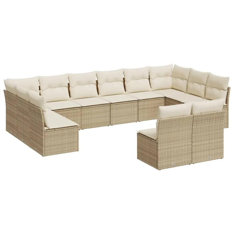 Salon de jardin avec coussins 12 pcs beige résine tressée - 2