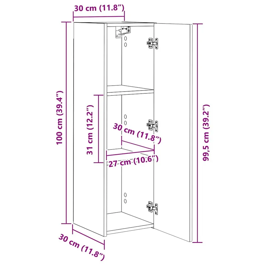 Meuble TV mural 2 pcs Blanc Brillant 30 x 31 x 100 cm - 15