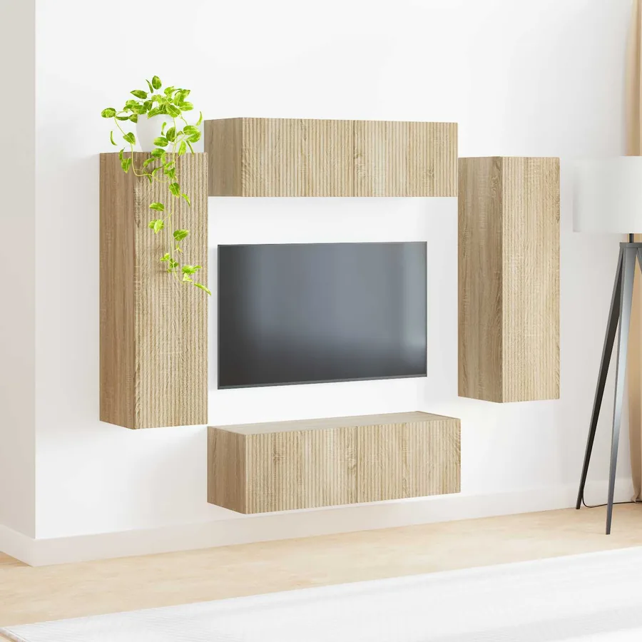 Ensemble de meuble TV mural Montage mural 4 pcs Chêne Sonoma - 4