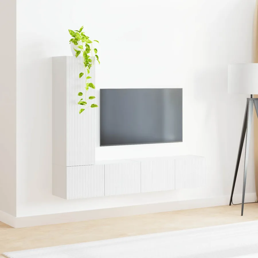 Ensemble meuble TV 3 pcs Blanc brillant Bois d'ingénierie - 4