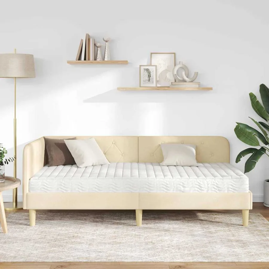Cadre de lit d'angle Crème 90 x 200 cm tissu - 4