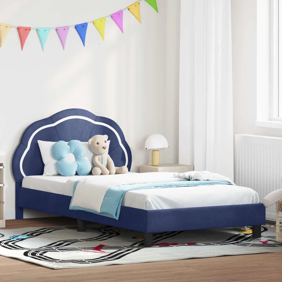 Cadre de lit pour enfants avec tête de lit Bleu police Velours