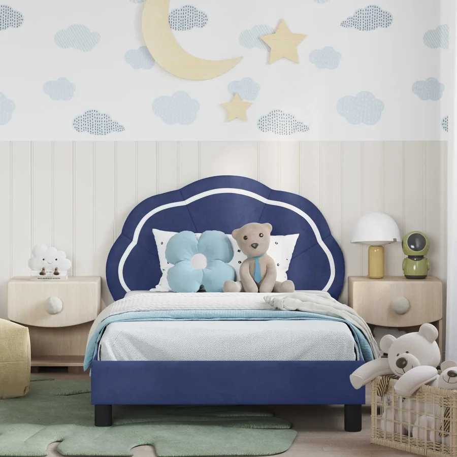 Cadre de lit pour enfants avec tête de lit Bleu police Velours - 3