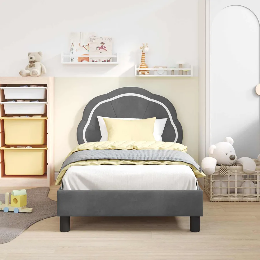 Cadre de lit pour enfants avec tête de lit Gris foncé Velours - 3