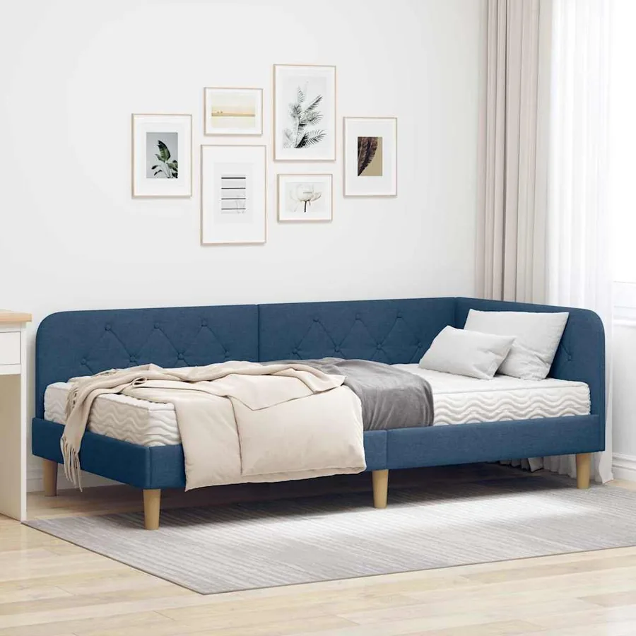 Cadre de lit d'angle Bleu 90 x 190 cm tissu