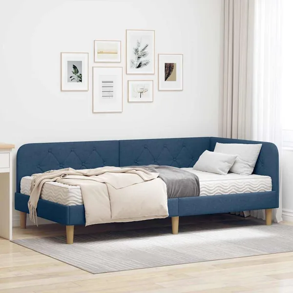 Cadre de lit d'angle Bleu 90 x 190 cm tissu