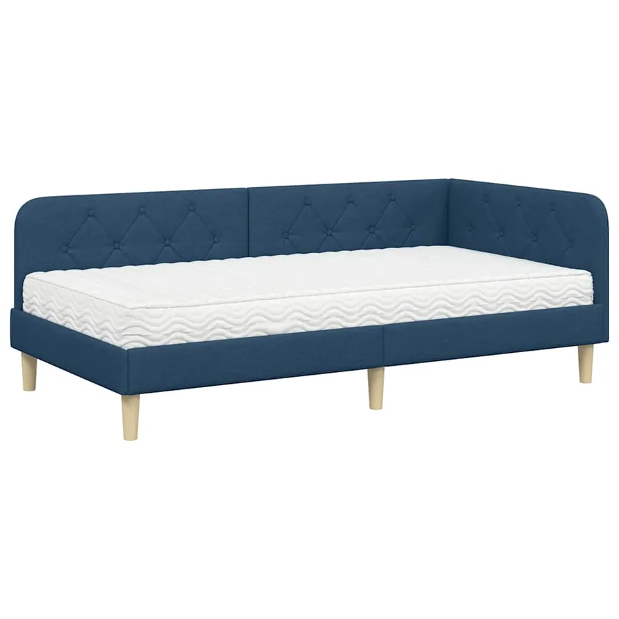 Cadre de lit d'angle Bleu 90 x 190 cm tissu - 2