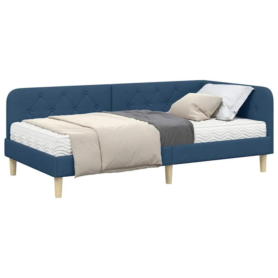 Cadre de lit d'angle Bleu 90 x 190 cm tissu - 3