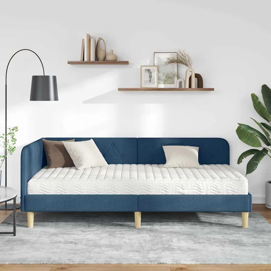 Cadre de lit d'angle Bleu 90 x 190 cm tissu - 4