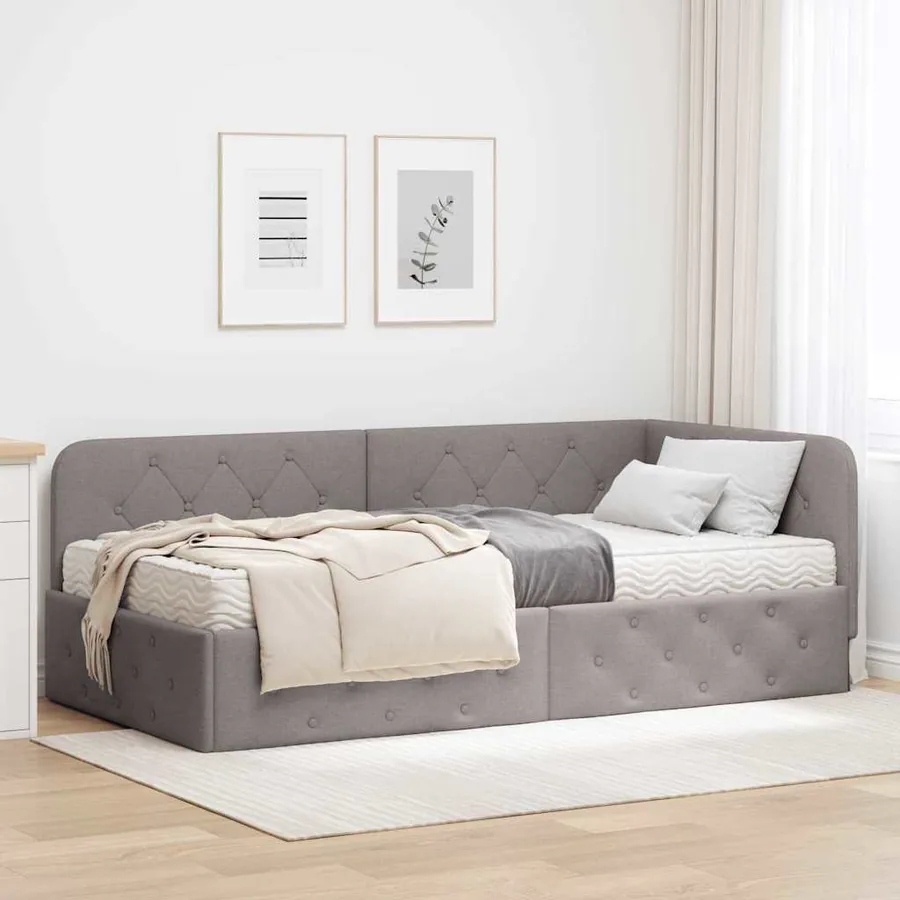 Cadre de lit d'angle Taupe 100 x 200 cm tissu