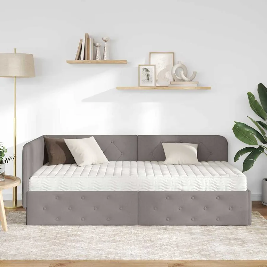 Cadre de lit d'angle Taupe 100 x 200 cm tissu - 4