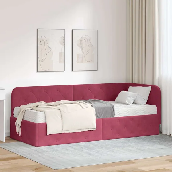 Cadre de lit d'angle Bordeaux 80 x 200 cm Velours