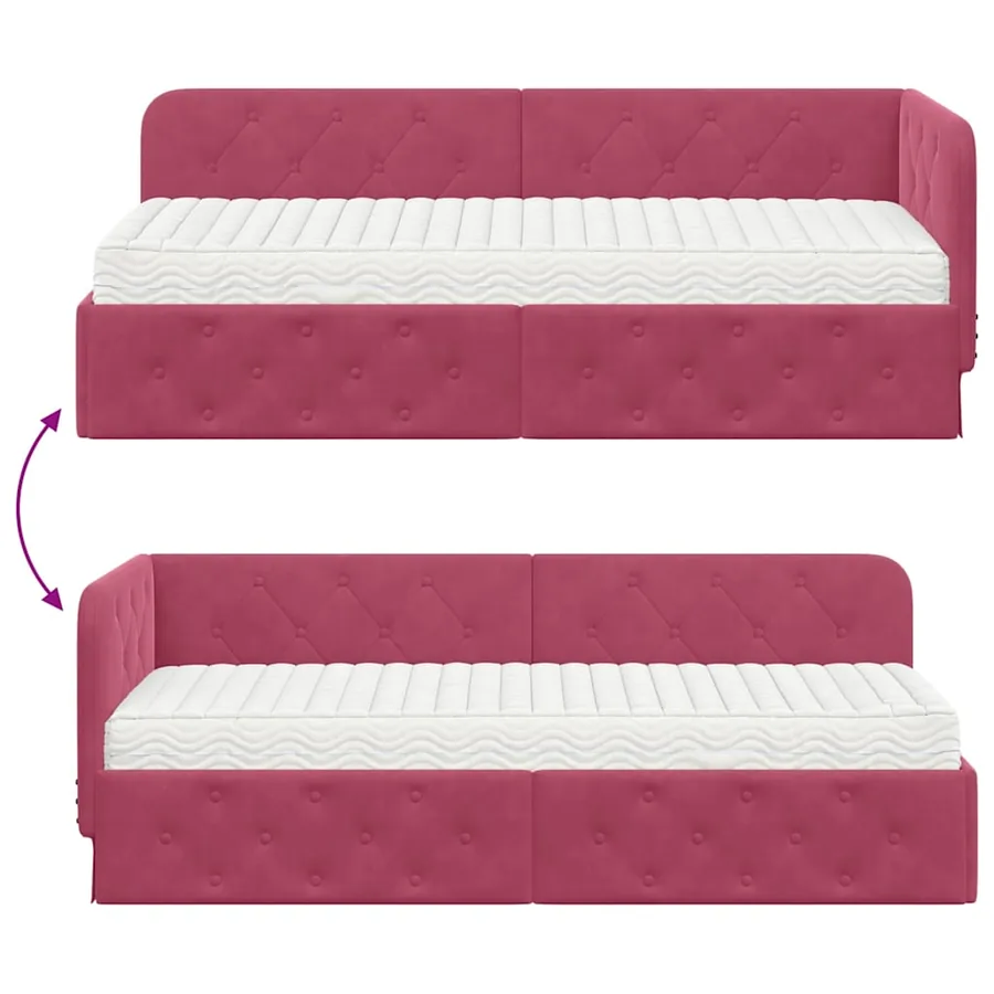 Cadre de lit d'angle Bordeaux 80 x 200 cm Velours - 12