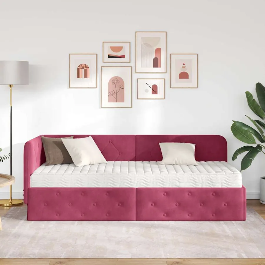 Cadre de lit d'angle Bordeaux 80 x 200 cm Velours - 4