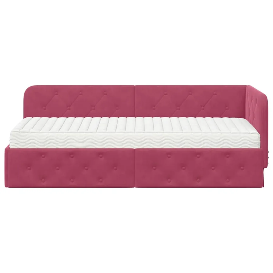 Cadre de lit d'angle Bordeaux 80 x 200 cm Velours - 5
