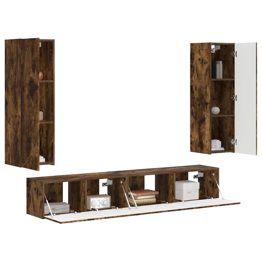 Ensemble meuble TV 3 pcs Chêne fumé Bois d'ingénierie - 3