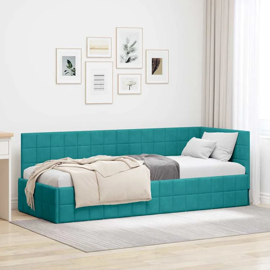 Cadre de lit d'angle Turquoise 80 cm x 200 cm Velours