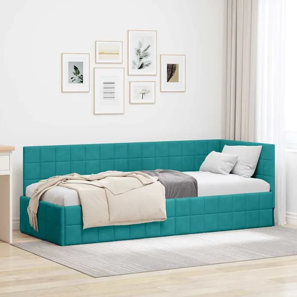 Cadre de lit d'angle Turquoise 80 cm x 200 cm Velours