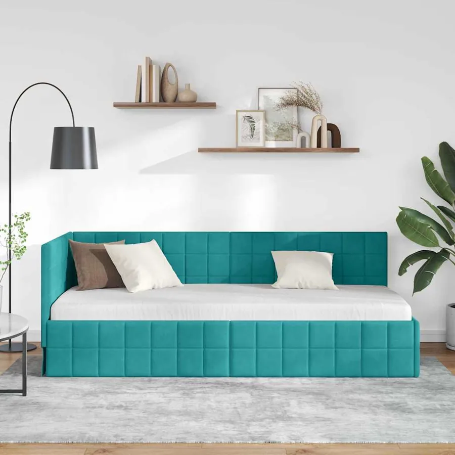 Cadre de lit d'angle Turquoise 80 cm x 200 cm Velours - 3
