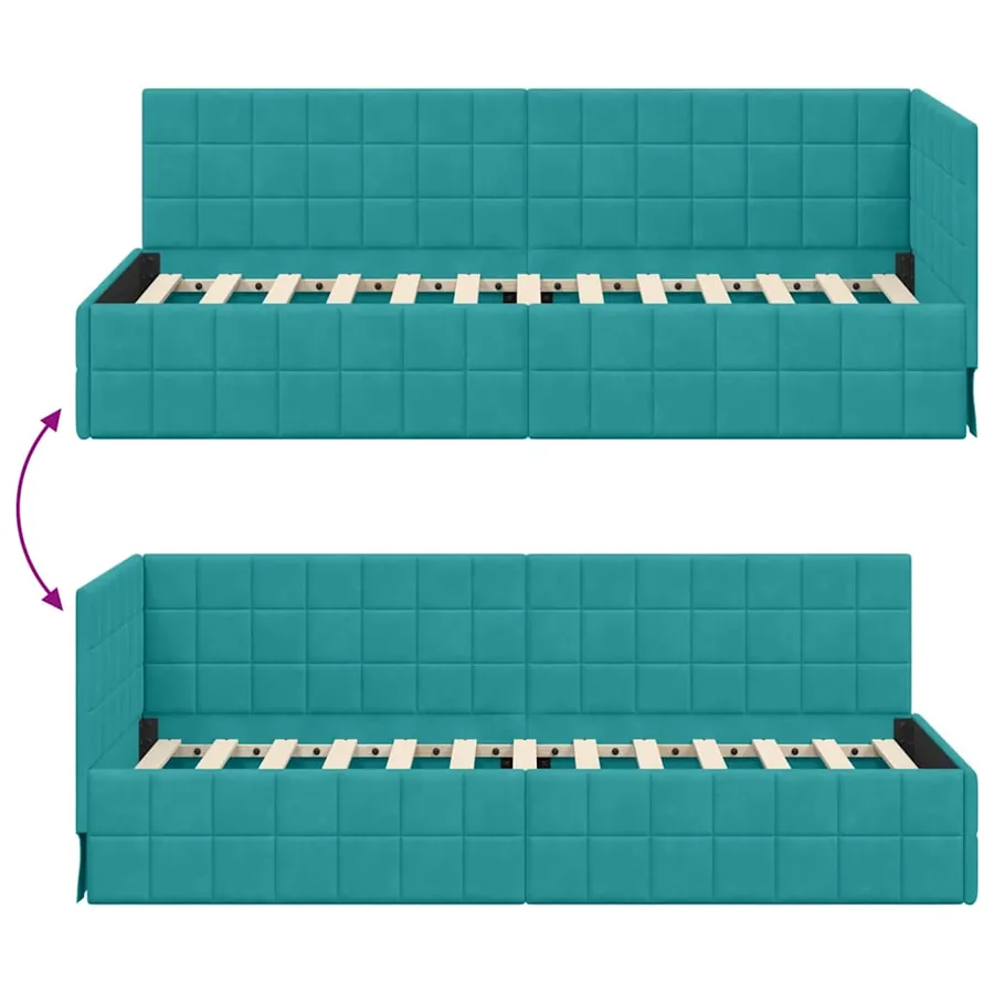 Cadre de lit d'angle Turquoise 80 cm x 200 cm Velours - 9