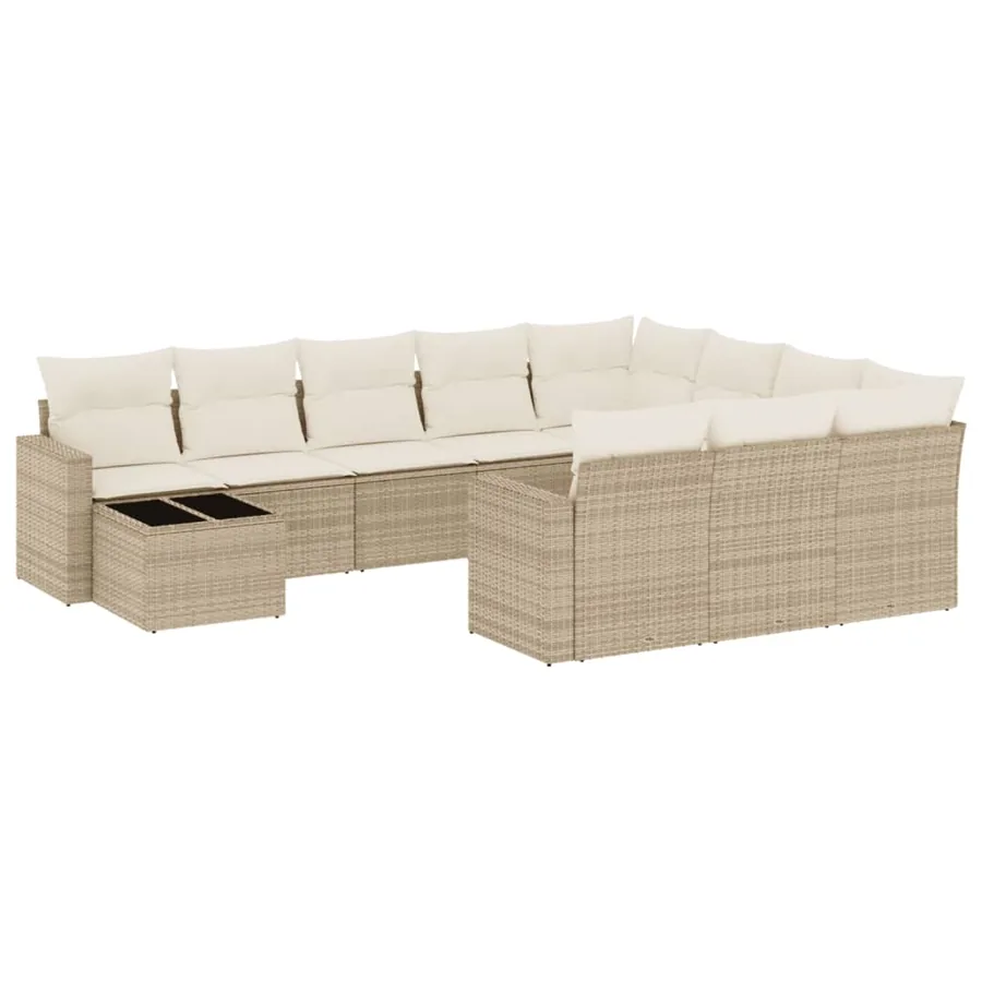 Salon de jardin 11 pcs avec coussins beige résine tressée - 2