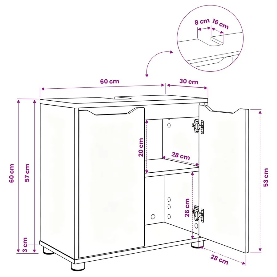 Armoire de lavabo de salle de bain Blanc 60 x 30 x 60 cm - 14