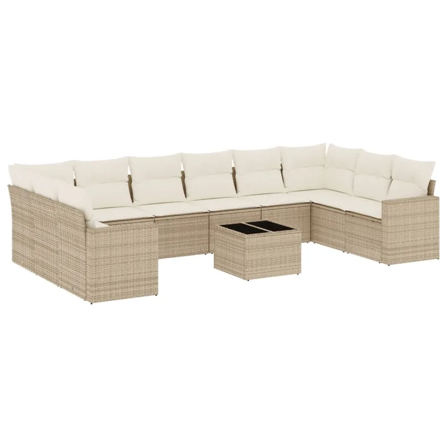Salon de jardin 11 pcs avec coussins beige résine tressée - 2