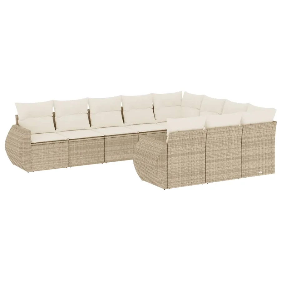 Salon de jardin avec coussins 10 pcs beige résine tressée - 2