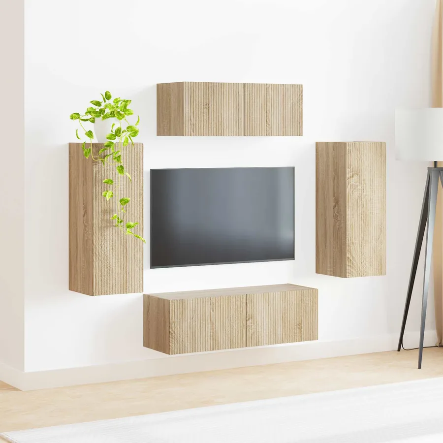 Ensemble meuble TV 4 pcs Chêne Sonoma Bois d'ingénierie - 4