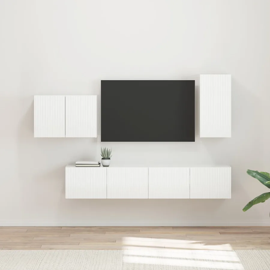 Ensemble de meuble TV mural Montage mural 4 pcs Blanc brillant
