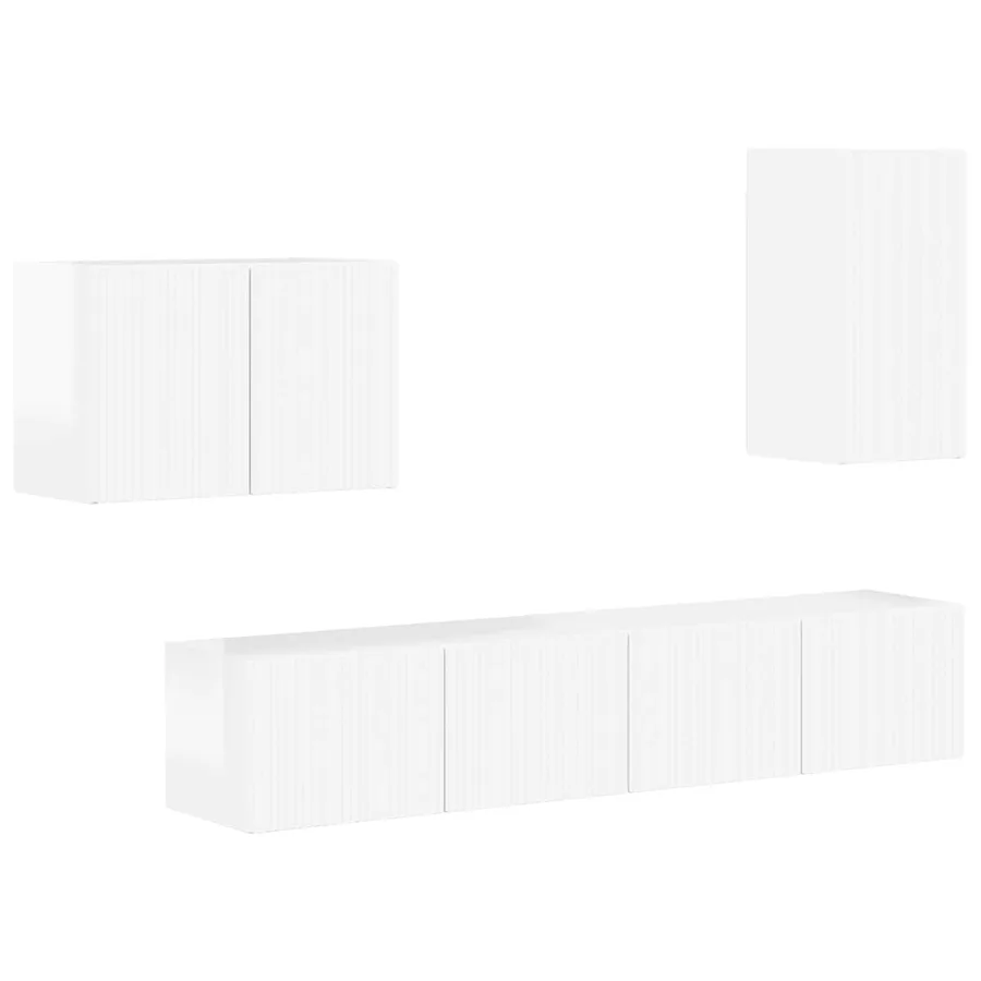 Ensemble de meuble TV mural Montage mural 4 pcs Blanc brillant - 2
