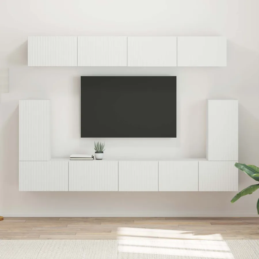 Ensemble meuble TV Montage mural 5 pcs Blanc Bois d'ingénierie