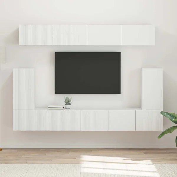 Ensemble meuble TV Montage mural 5 pcs Blanc Bois d'ingénierie