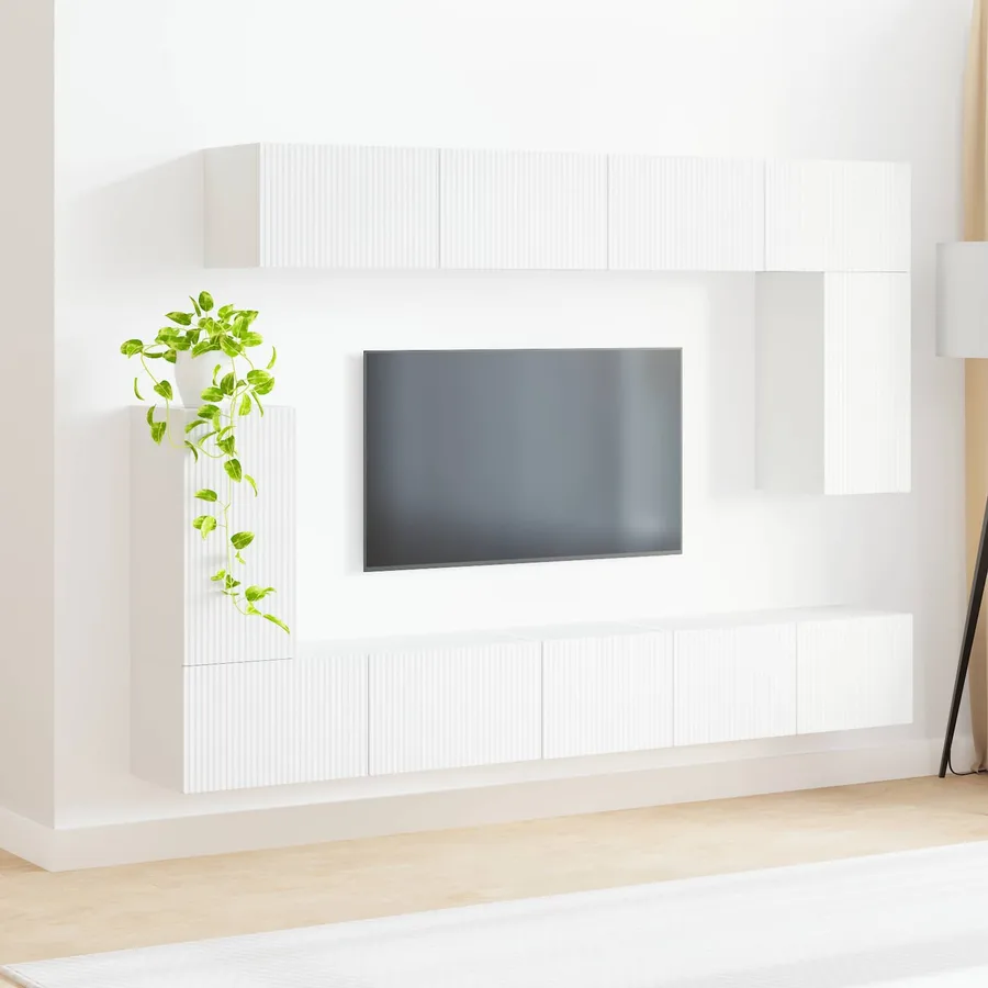 Ensemble meuble TV Montage mural 5 pcs Blanc Bois d'ingénierie - 4
