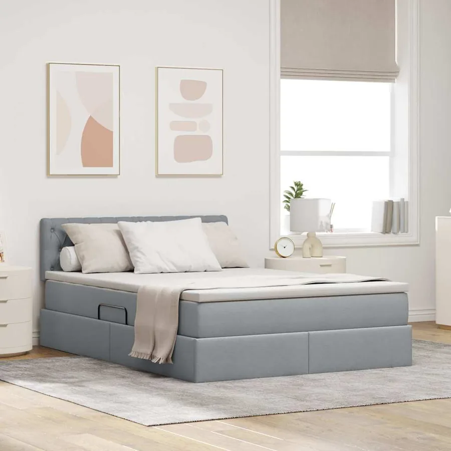 Lit avec rangement et matelas Gris clair 140 x 190 cm