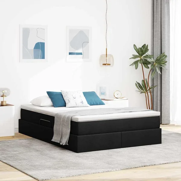 Lit avec rangement et matelas Noir 140 x 190 cm Polyester