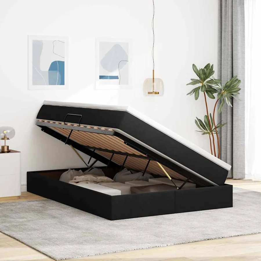 Lit avec rangement et matelas Noir 140 x 190 cm Polyester - 4