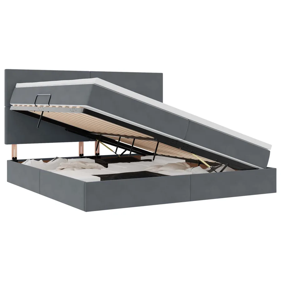 Lit de rangement LED avec matelas Gris foncé 200 x 200 cm - 2