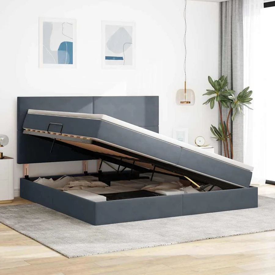 Lit de rangement LED avec matelas Gris foncé 200 x 200 cm - 4